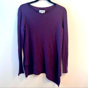 Elle Purple Asymmetrical Scallop Hem Knit Tunic Sweater